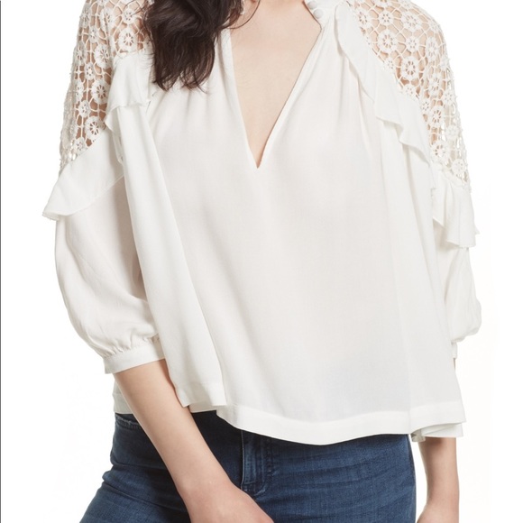 FREE PEOPLE Crochet Knit Shoulders White Blouse - Picture 7 of 8
